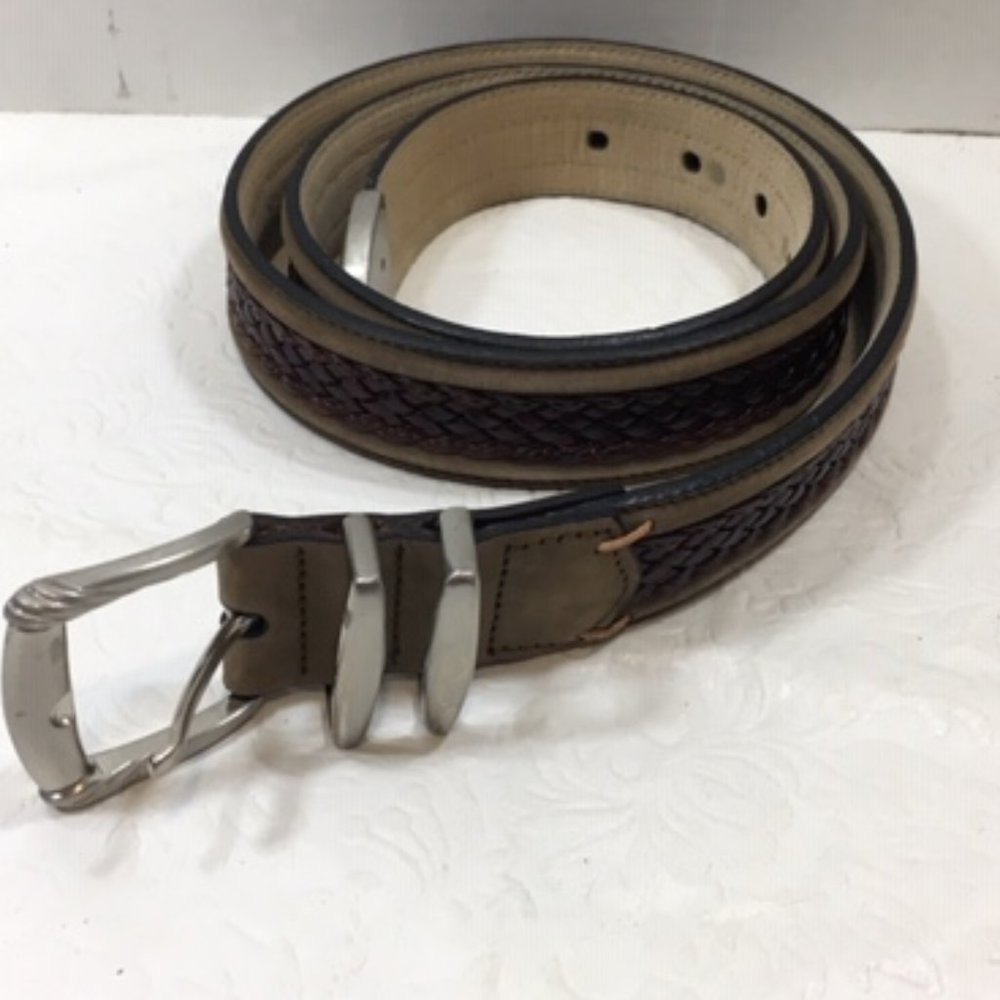 Tommy Bahama Brown Braided Leather Belt Size 38 Made in Spain